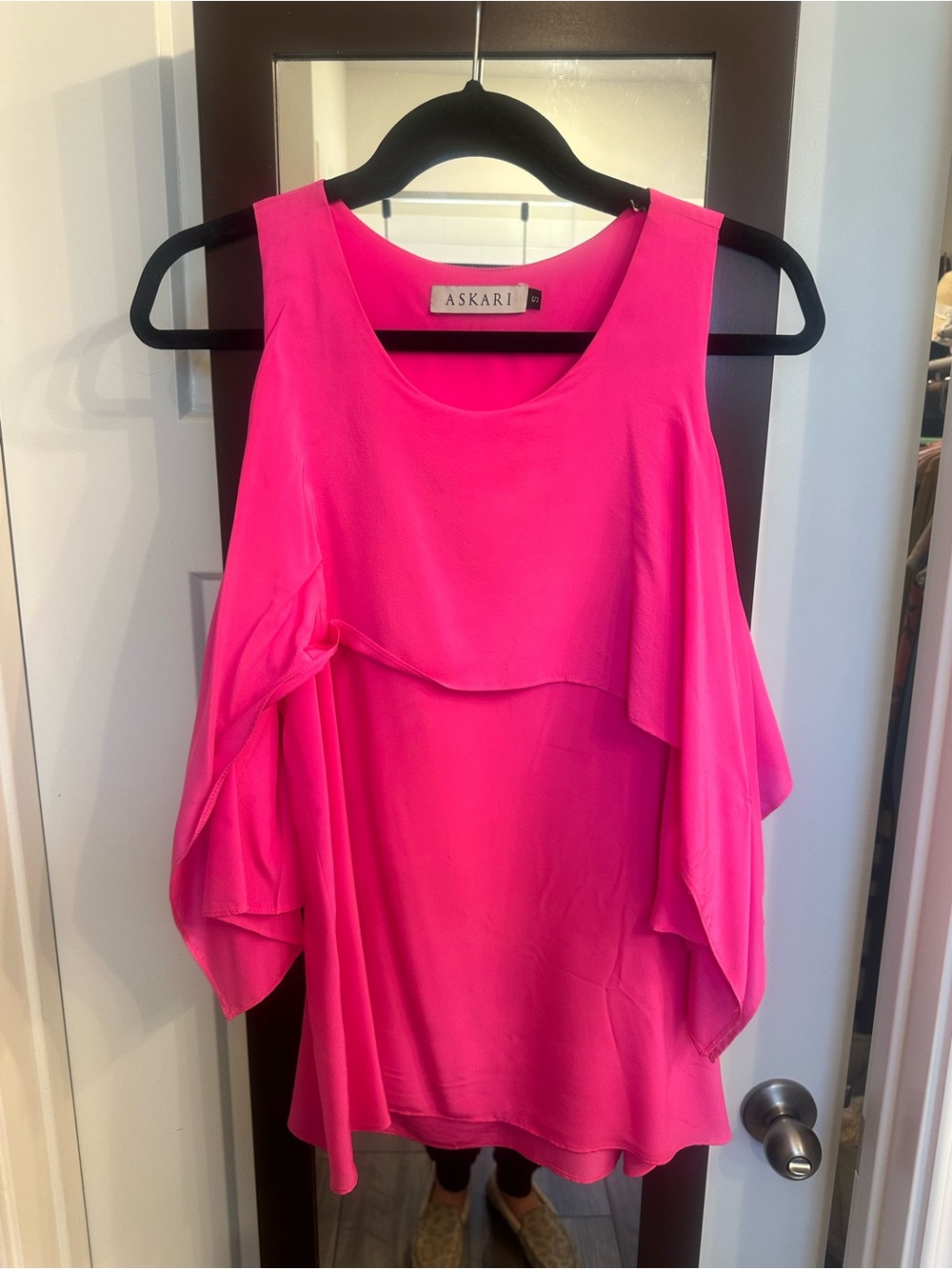 Askari Hot Pink Long-Sleeve Cold-Shoulder Ruffle Dress